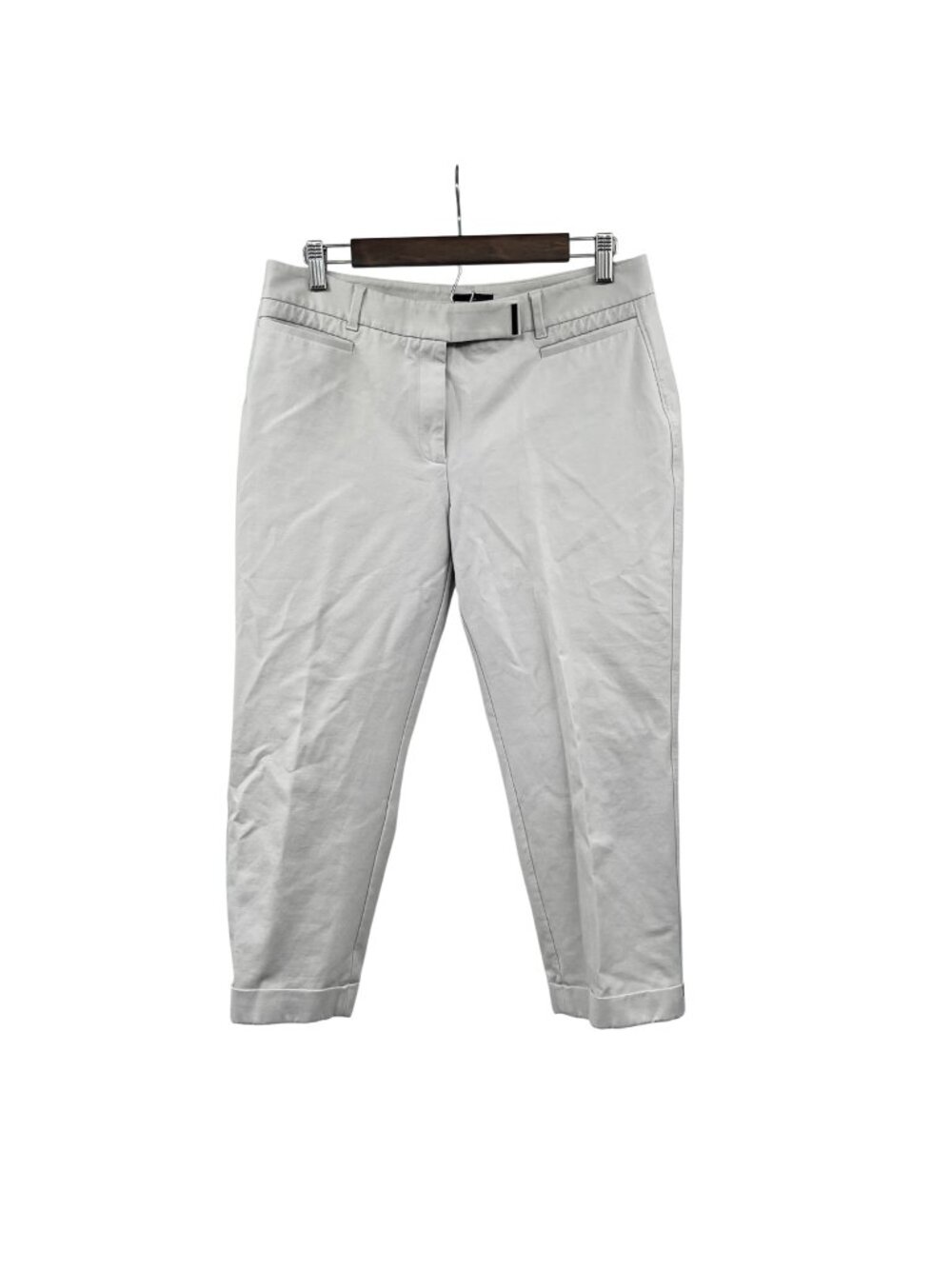 WHBM The Slim Crop Pant Pale Gray Cuffed Mid Rise Womens Size 10